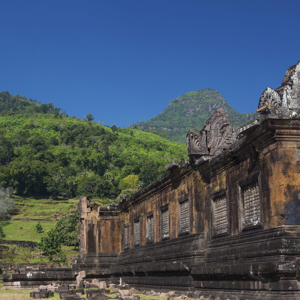 View of Khmer ruins of the North Palace at Champasak, Laos